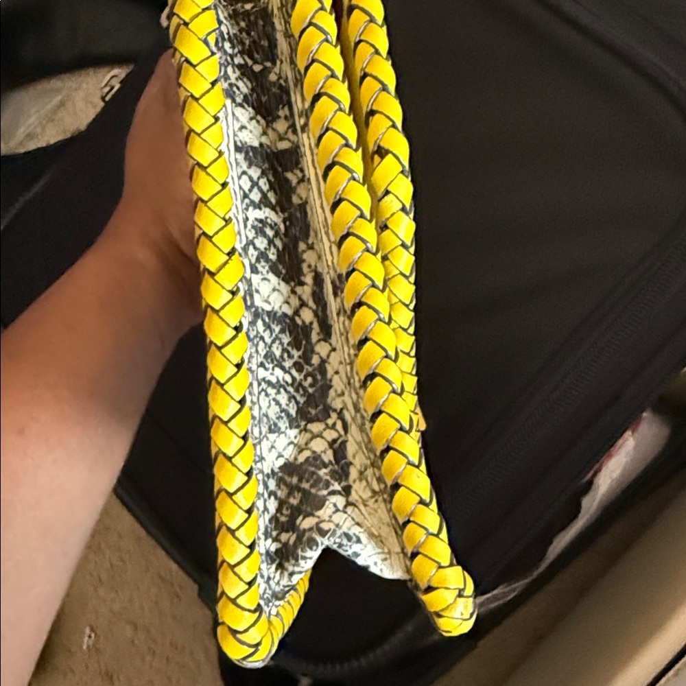 Tory Burch Yellow and Beige snakeskin Woven Clutch - Picture 7 of 8